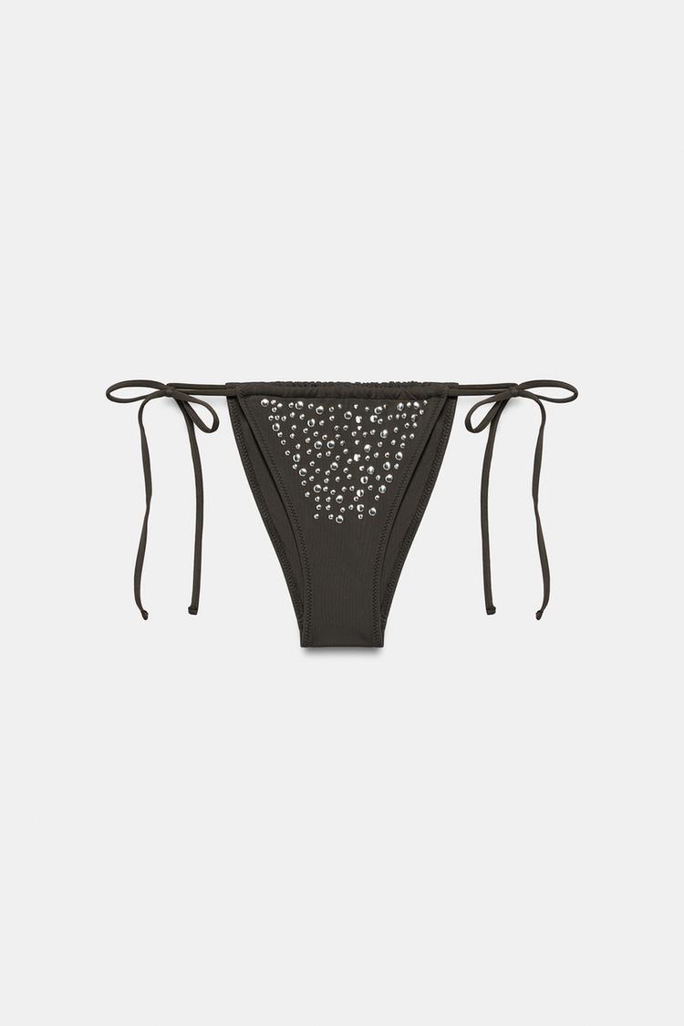 TIE-SIDE SLIDING BIKINI BOTTOM — Brown