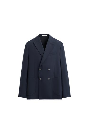 DOUBLE-BREASTED WOOL BLEND BLAZER - Navy blue by Zara