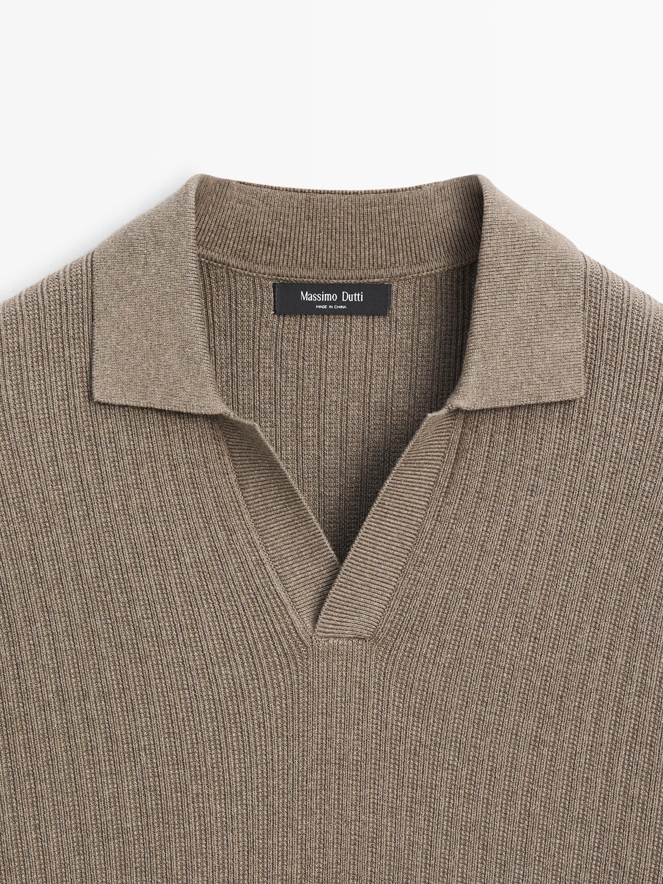 Cotton blend knit polo sweater