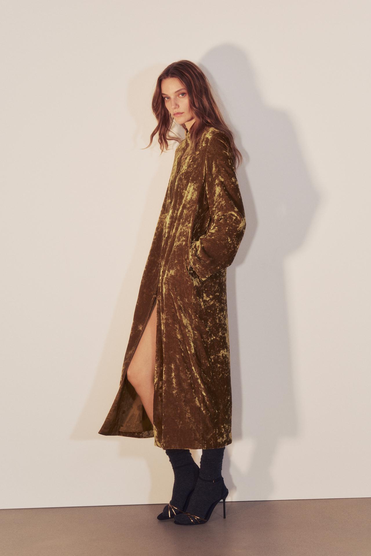 ZW COLLECTION VELVET COAT WITH FROG FASTENING — Golden