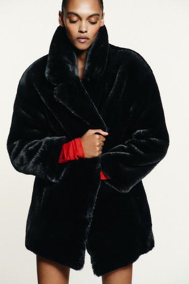 Zara FAUX FUR COAT - Black