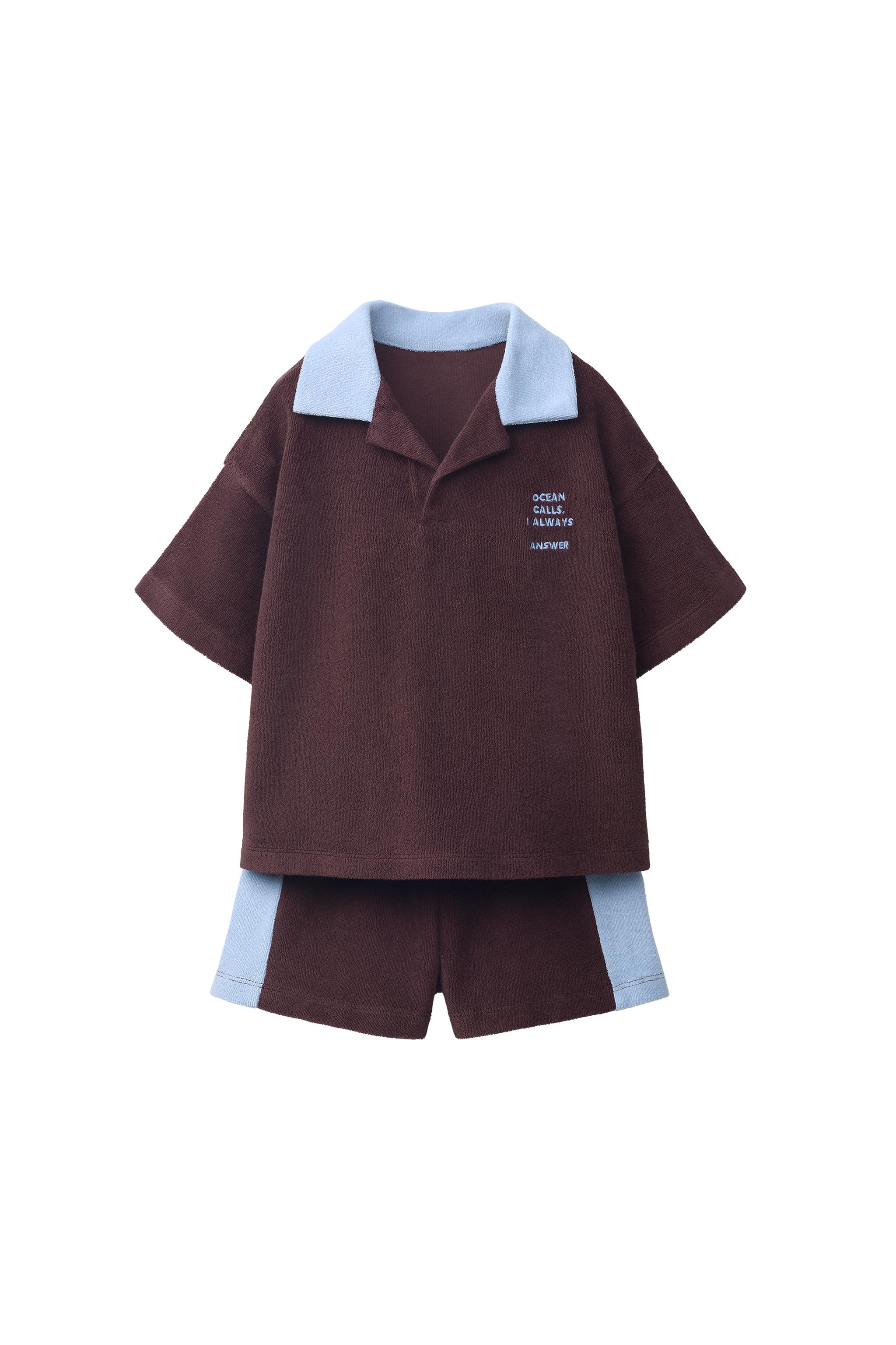 TOWELLING POLO T-SHIRT AND BERMUDA SHORTS SET - Dark brown | ZARA