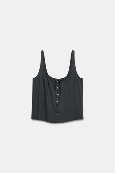 POPLIN BUTTON-UP TOP - Dark anthracite by Zara