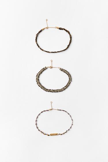 Zara PACK OF 3 BEADED ANKLET BRACELETS - Brown