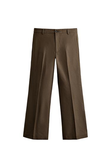 Zara FLARE FIT SUIT PANTS - dark khaki