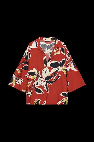 Zara FLORAL PRINT LINEN SHIRT - Multicolored - Image 0