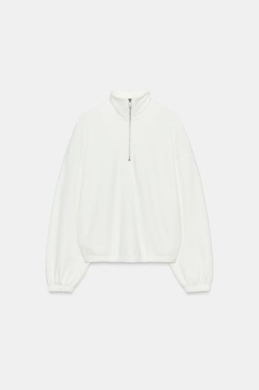 Zara METAL ZIPPER SWEATSHIRT - Oyster-white