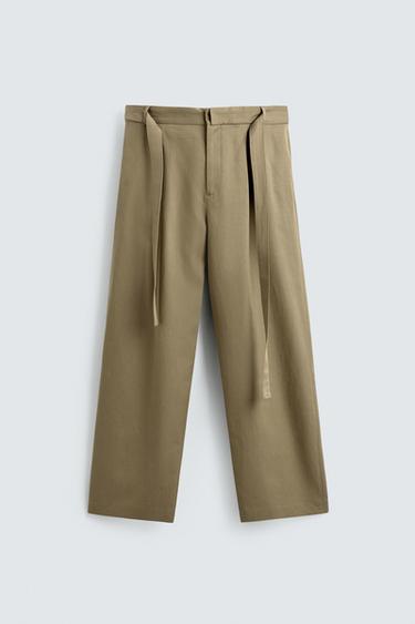 FLOWING PLEATED TROUSERS WITH BELT - Mid-green by Zara