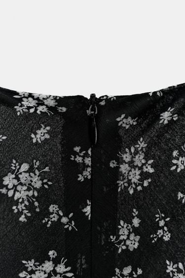 RUFFLED FLORAL PRINT DRESS - Black / White by Zara - Image 7