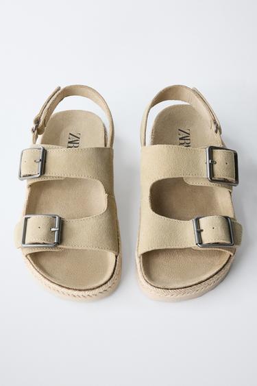 SANDALES EN CUIR À BOUCLES ET JUTE - Marron sable de Zara - Image 3