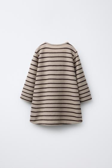 SOFT-TOUCH STRIPED DRESS WITH TEXTURED APPLIQUÉ - Brown by Zara - Image 1