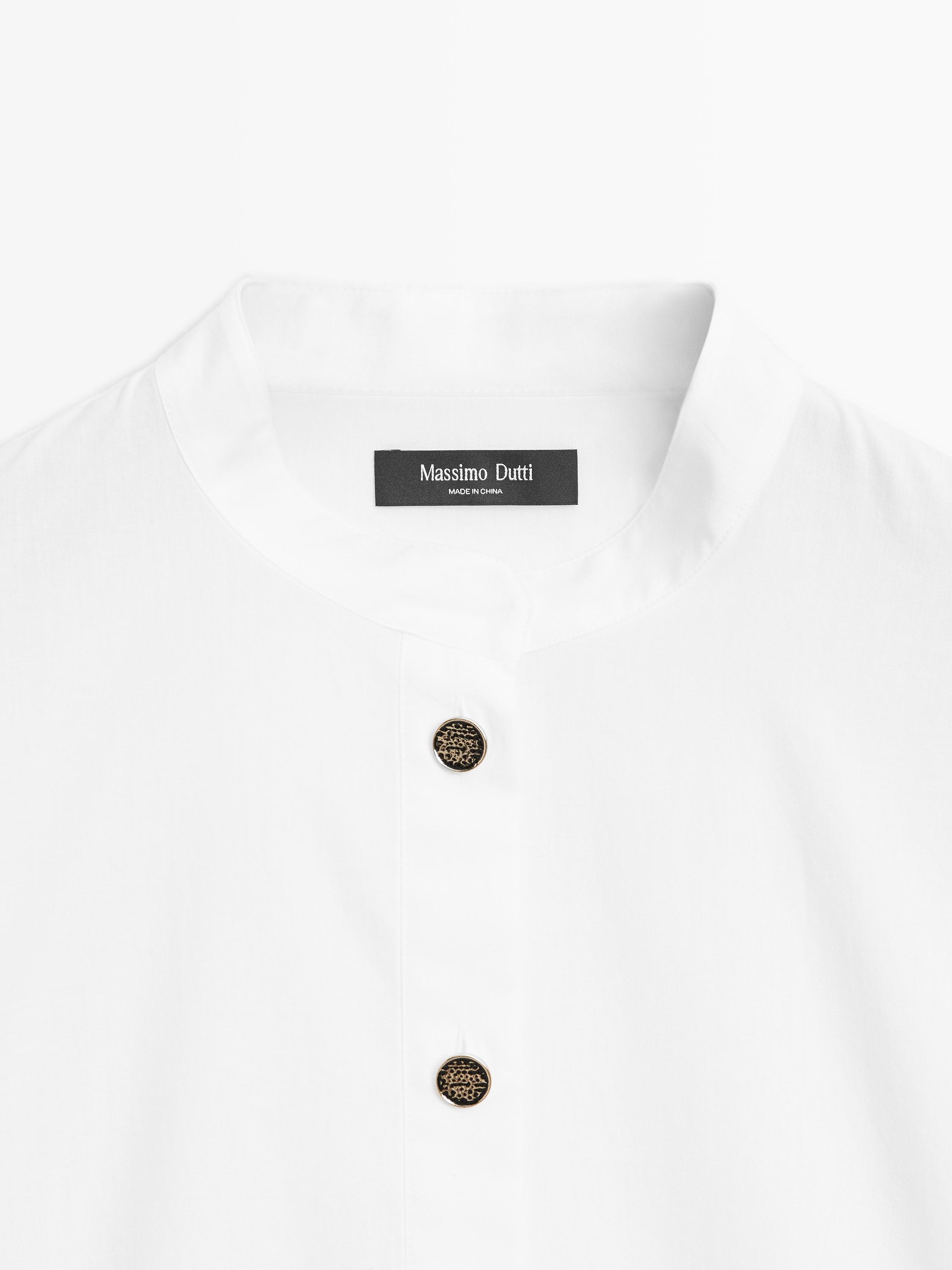 Stand collar shirt with gold buttons