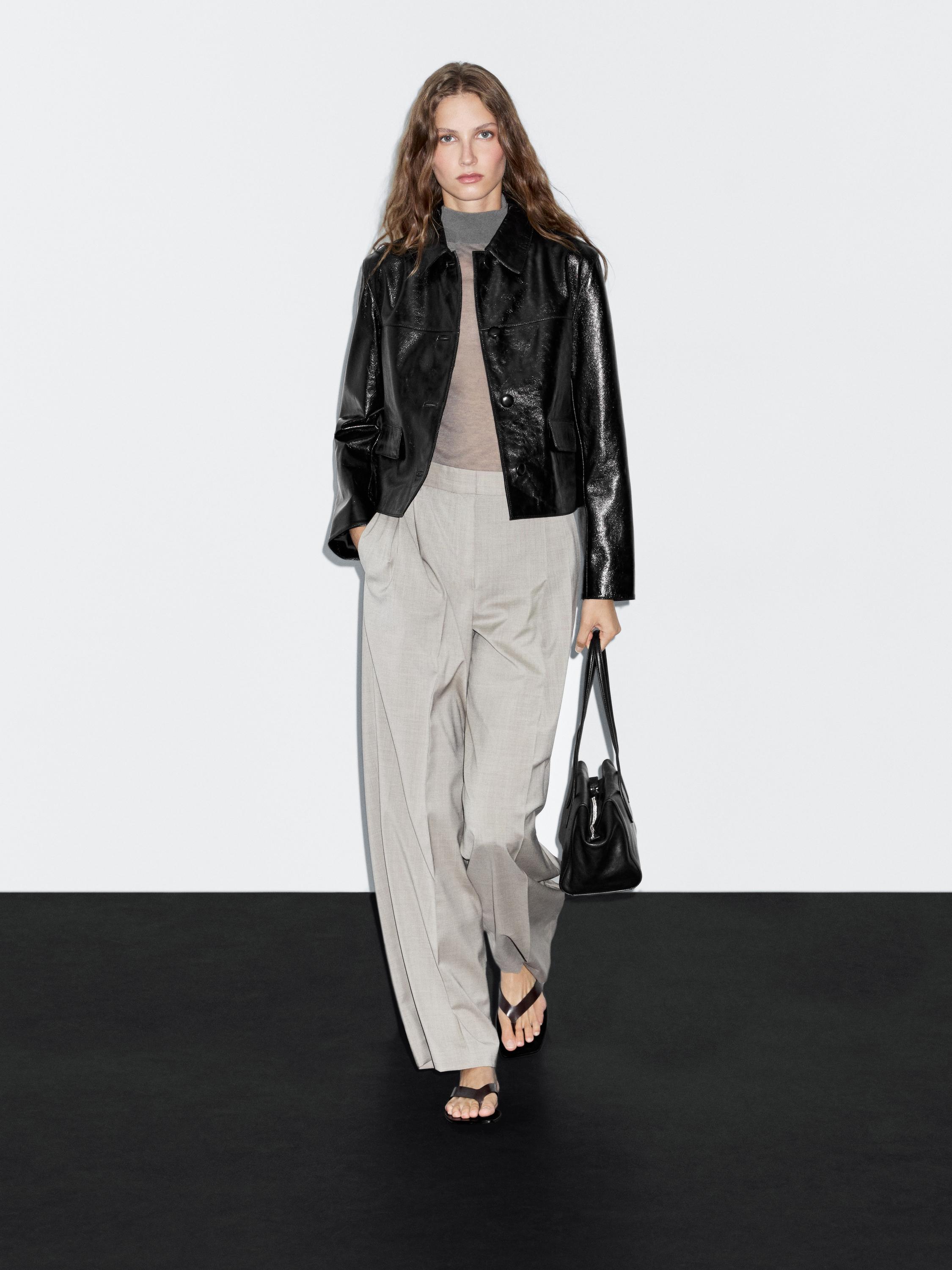 Cropped nappa leather jacket