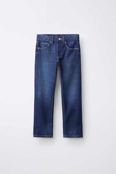 Zara RIPPED STRAIGHT FIT JEANS - Blue