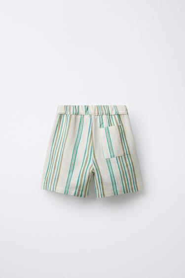 SHORT À RAYURES TEXTURÉ - Écru / Bleu de Zara - Image 1