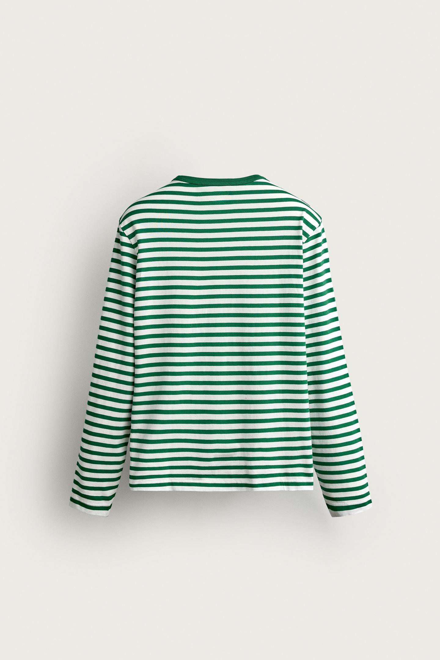 Мужская футболка Zara 0FR. Paris X ZARA Striped, цвет: Светлый зелёный — фото 9