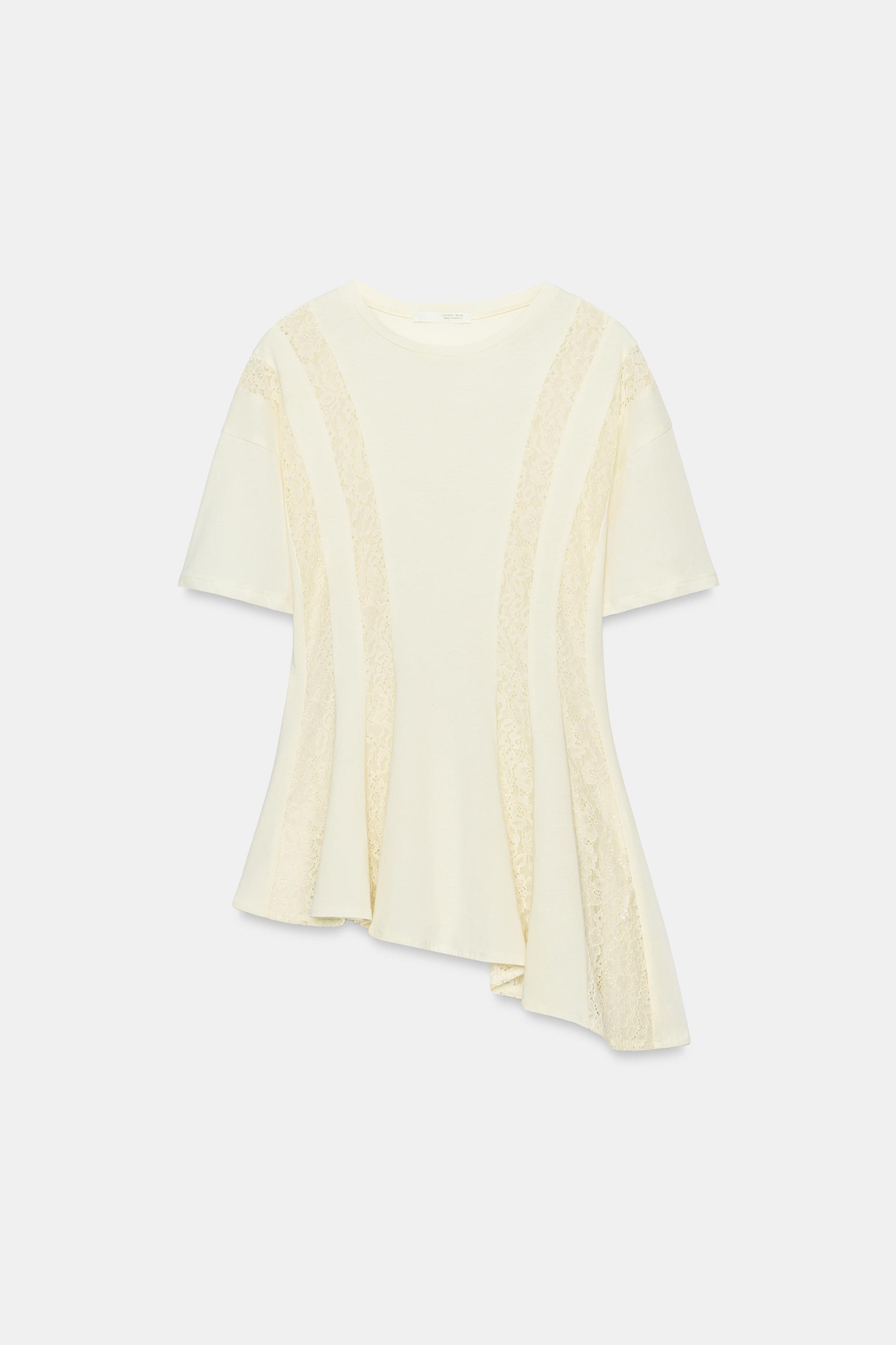 Женские футболки Zara LACE COMBINATION T-SHIRT — фото 6