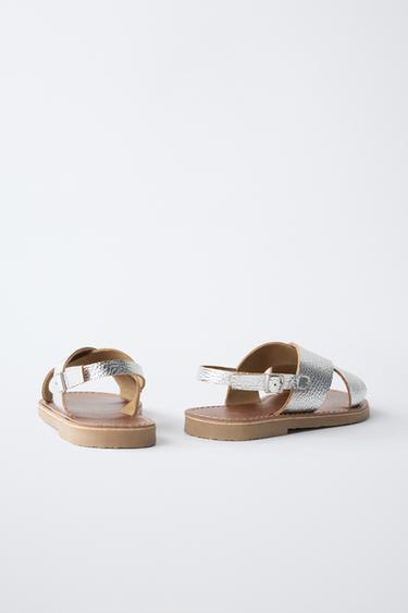 METALLIC LEATHER SANDALS - Silver by Zara - Image 4