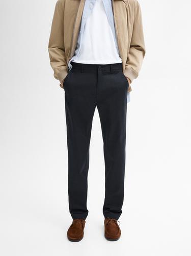 Zara Cotton blend slim fit trousers - Navy blue