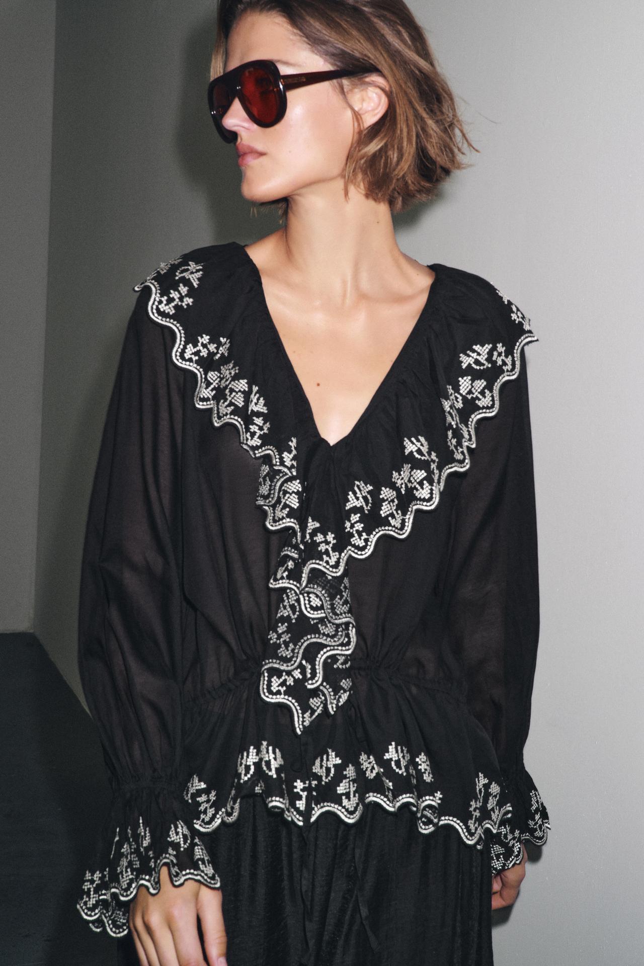 ZW COLLECTION EMBROIDERED RUFFLE BLOUSE