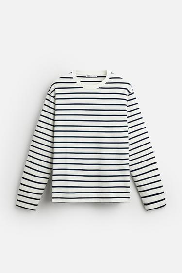 STRIPED T-SHIRT - White / Navy by Zara