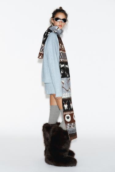 PRINTED KNIT SCARF - Blue by Zara - Image 1