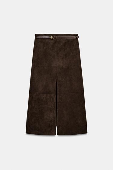 JUPE EFFET DAIM AVEC CEINTURE - Marron chocolat de Zara - Image 6