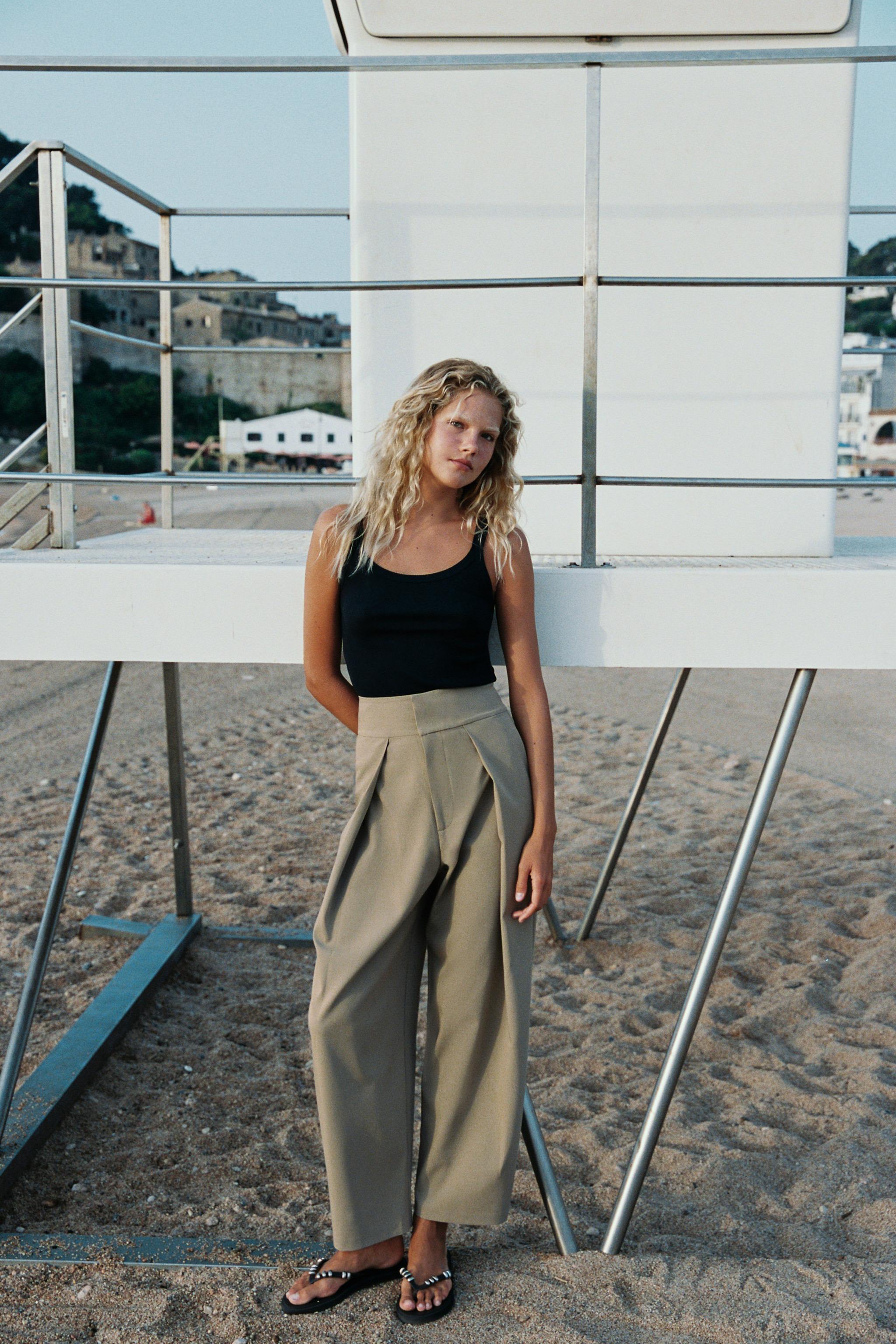 PLEATED BALLOON PANTS — Mid-green