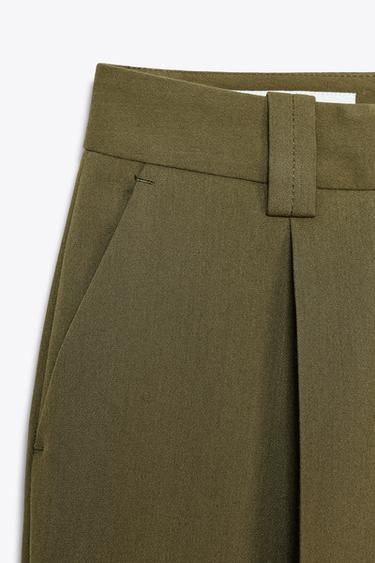 DARTED STRAIGHT-LEG TROUSERS - Light khaki by Zara