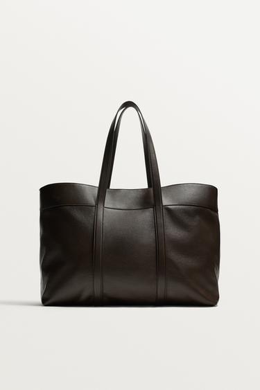 ÇANTË SHOPPER LËKURE LIMITED EDITION - Kafe nga Zara