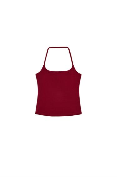 TOP HALTER PUNTO STRETCH - Rojo oscuro de Zara
