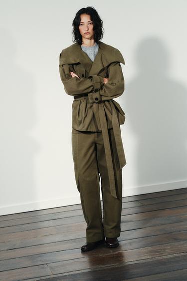 Zara BELTED COTTON TRENCH COAT - Dark khaki