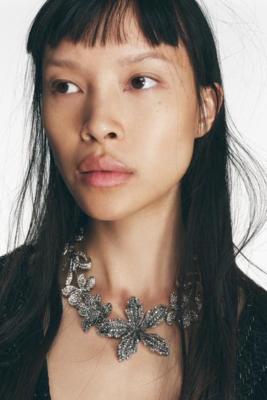 FLOWER RHINESTONE NECKLACE - Silver by Zara - Image 0