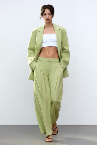 PANTALON DE COSTUME À PASSANTS - Vert pomme de Zara