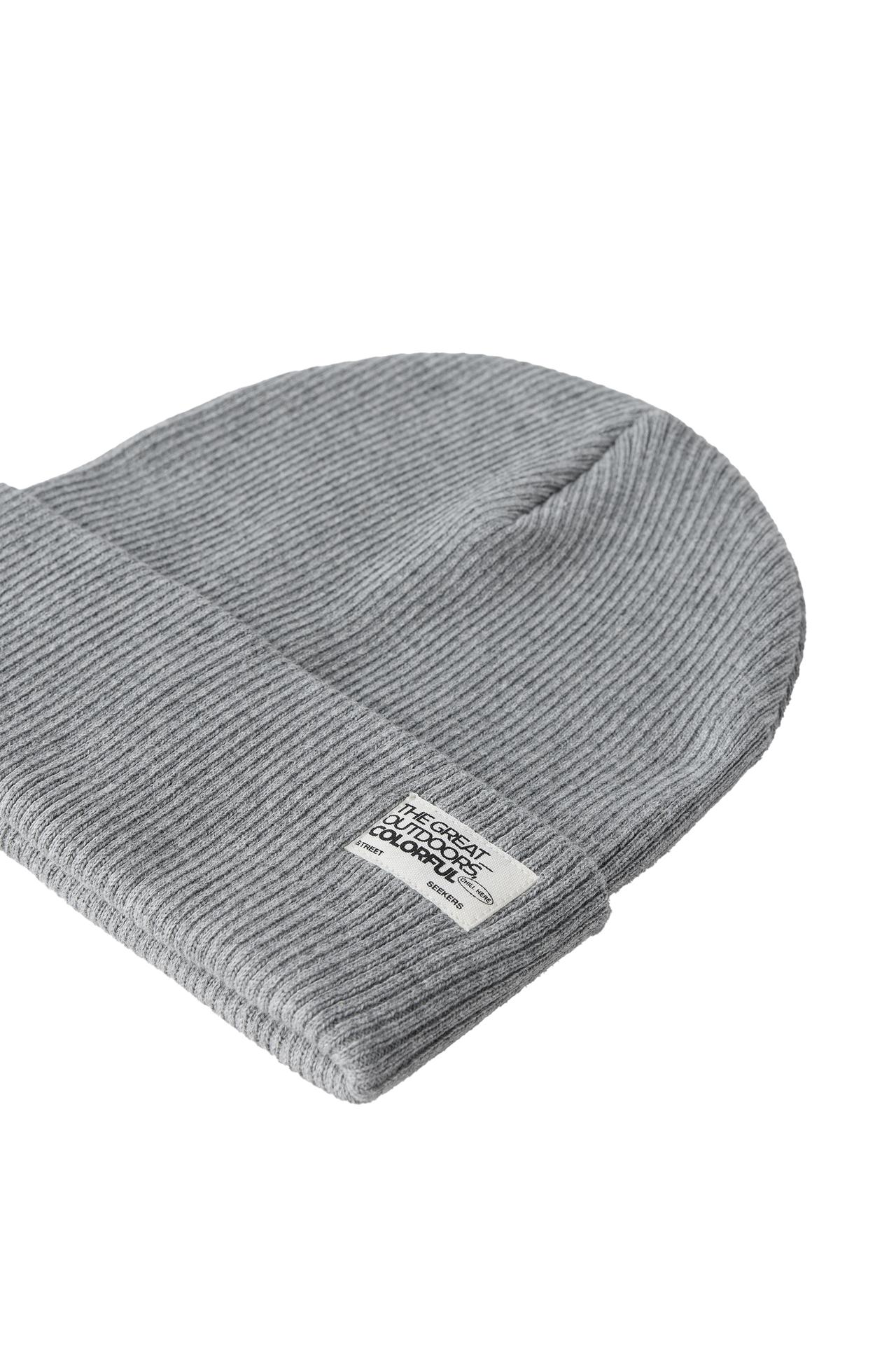 RIBBED KNIT LABEL HAT — Gray