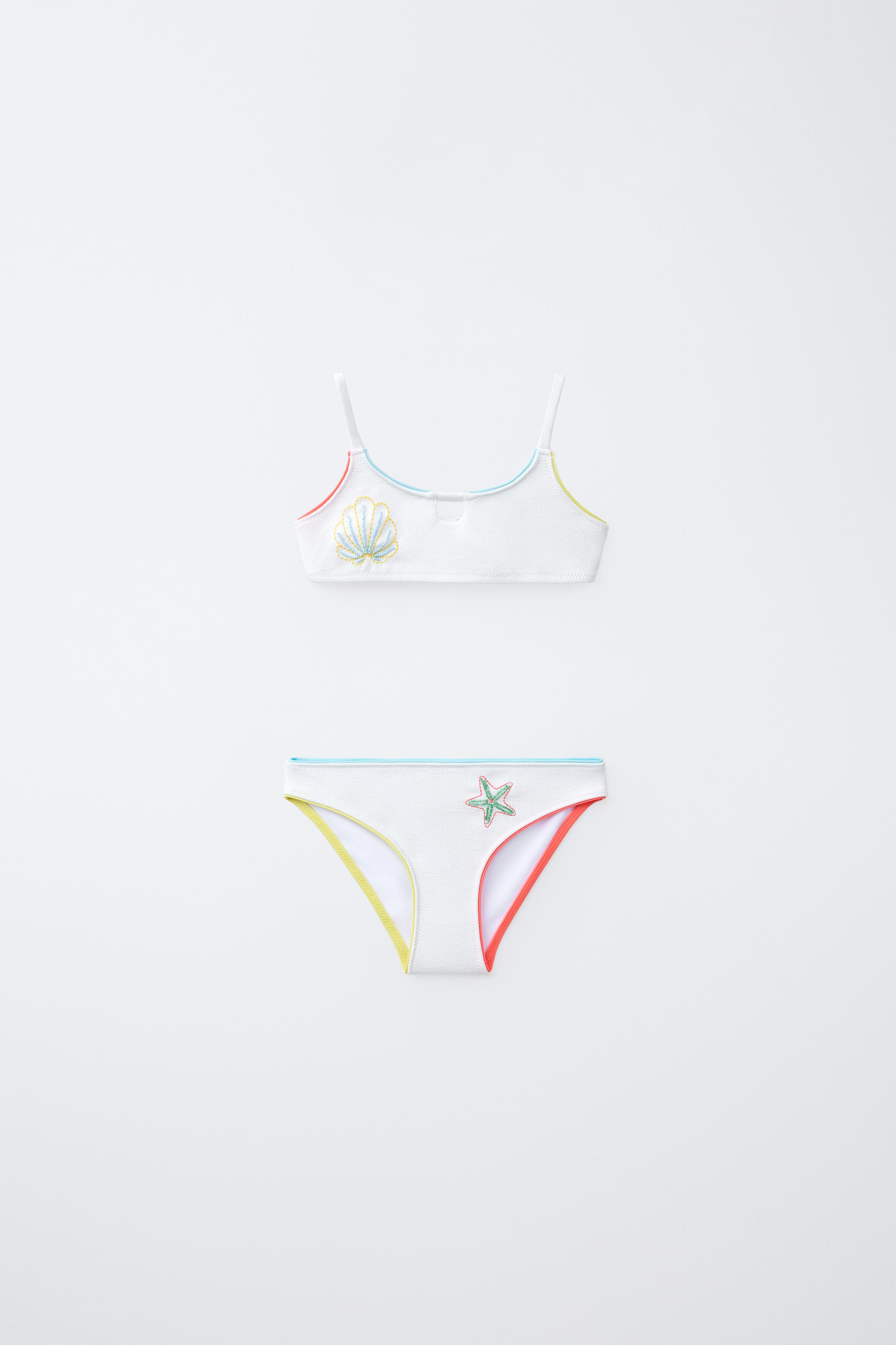 NAUTICAL EMBROIDERED BIKINI (6-14 YRS) — Ecru (alternate view)