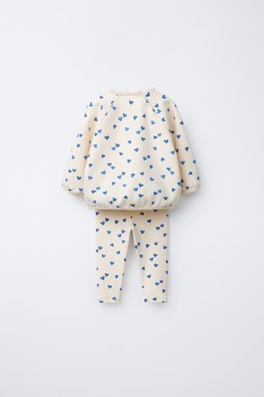 ENSEMBLE SWEAT ET LEGGING CŒURS INSCRIPTION BRODÉE - Écru de Zara - Image 1