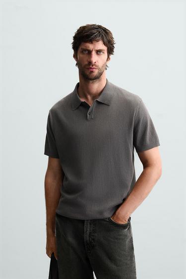 RIB KNIT POLO SHIRT - Anthracite grey by Zara
