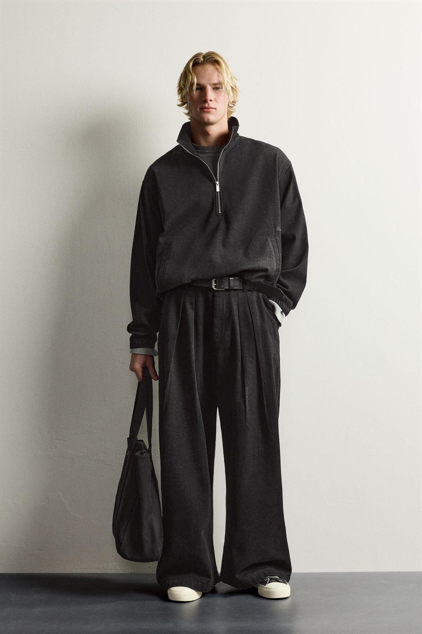 Мужские джинсы Zara Brushed Denim Wide-Fit, цвет: Чёрный