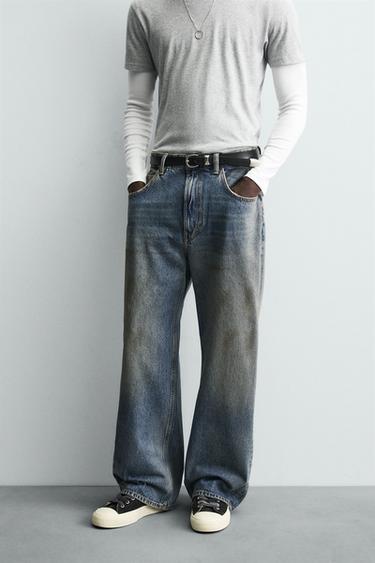 JEANS BAGGY FIT EFEITO VINTAGE - Azul-médio da Zara