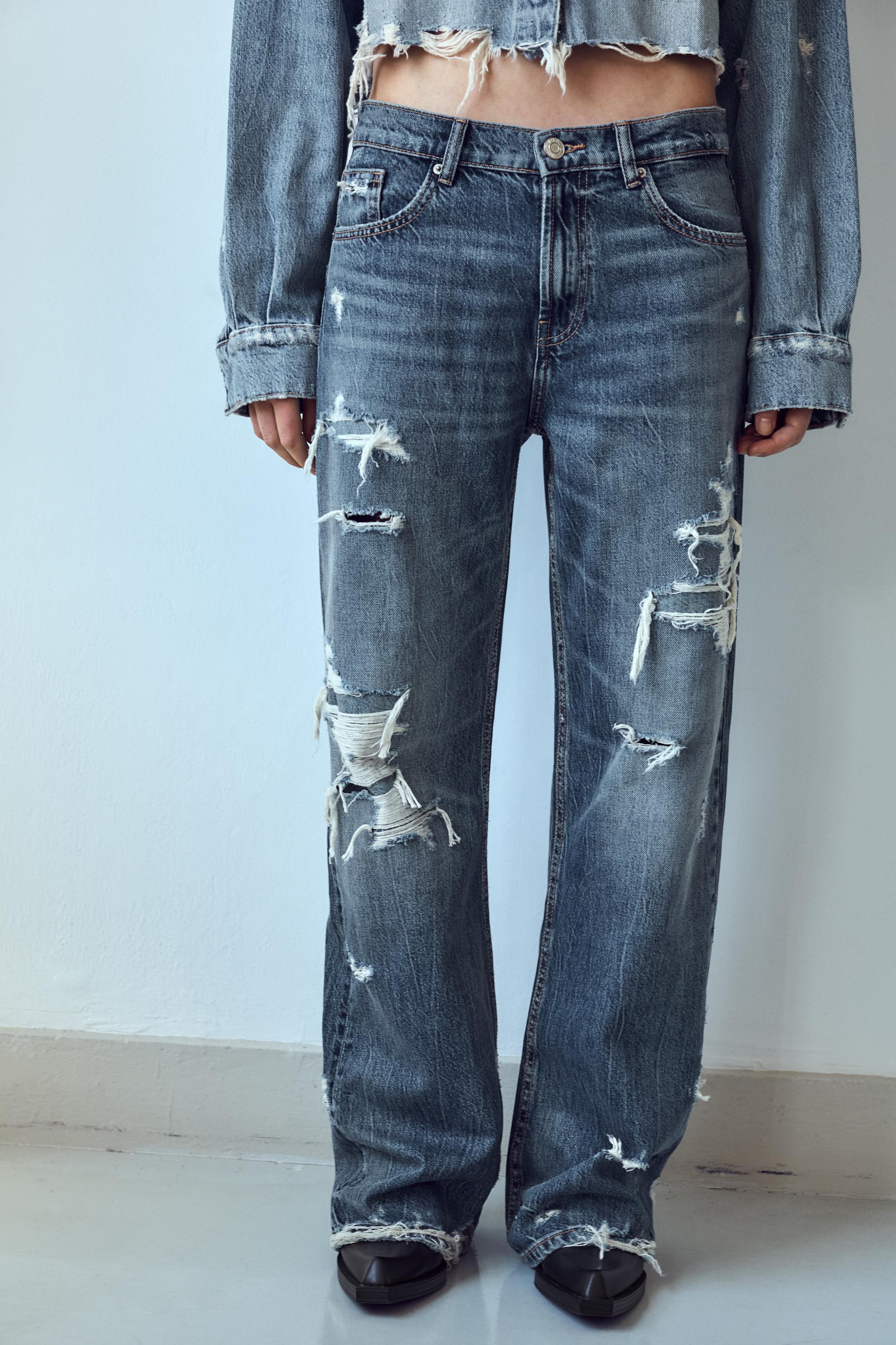 TRF MID-RISE RELAXED RIPPED JEANS - Indigo | ZARA United States TRF MID-RISE RELAXED RIPPED JEANS - Indigo | ZARA United States