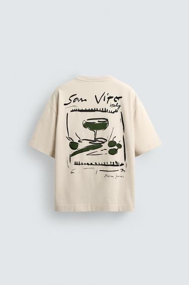 Zara TEXT PRINT T-SHIRT - Ecru / Beige