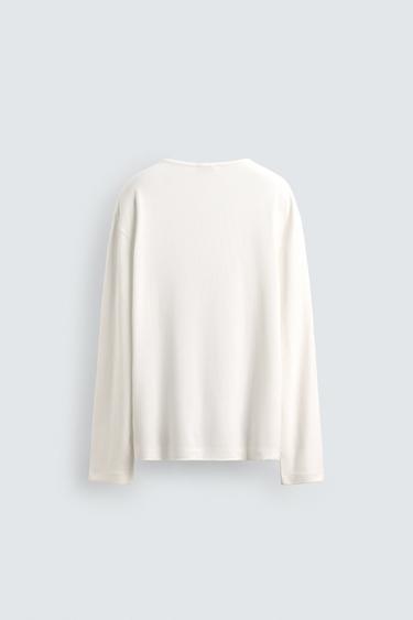 BUTTON-NECK GRID T-SHIRT - Oyster-white by Zara - Image 7