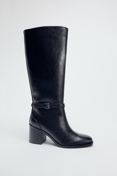 Zara WIDE HEEL BUCKLE BOOTS - Black