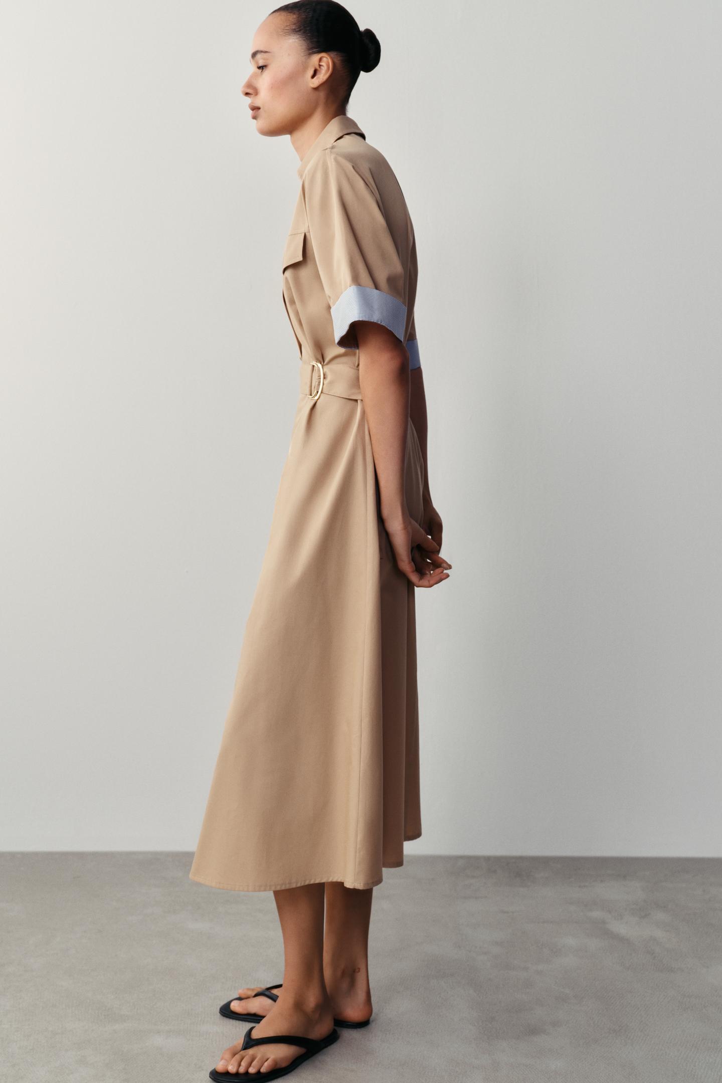 Женское платье Zara Belted MIDI Shirt Dress, цвет: Верблюжий — фото 4