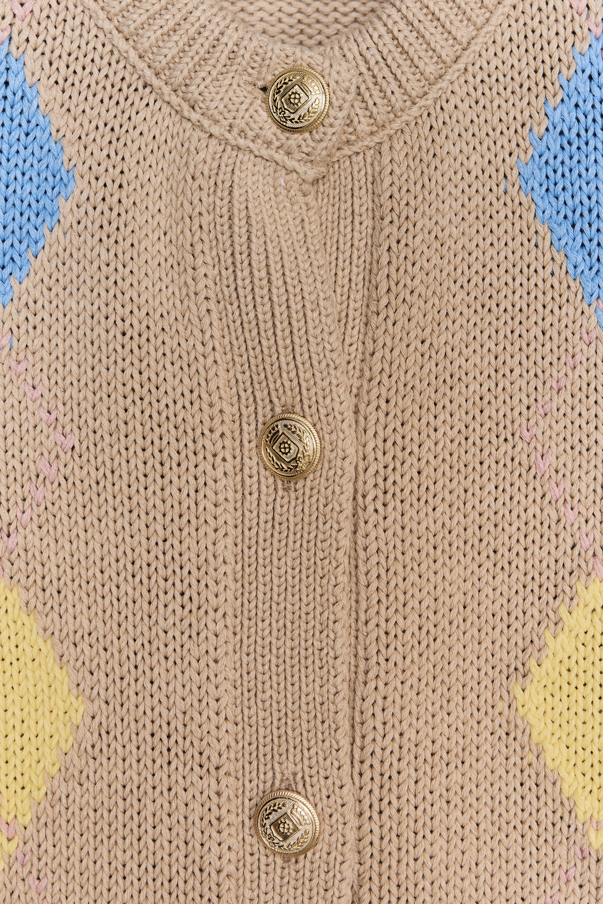 ARGYLE KNIT CARDIGAN - Beige | ZARA United States