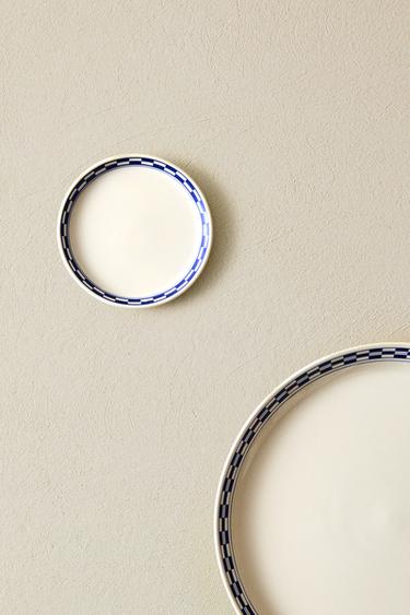 CERAMIC SIDE PLATE WITH CHECKED EDGE - Ecru by Zara - Image 5