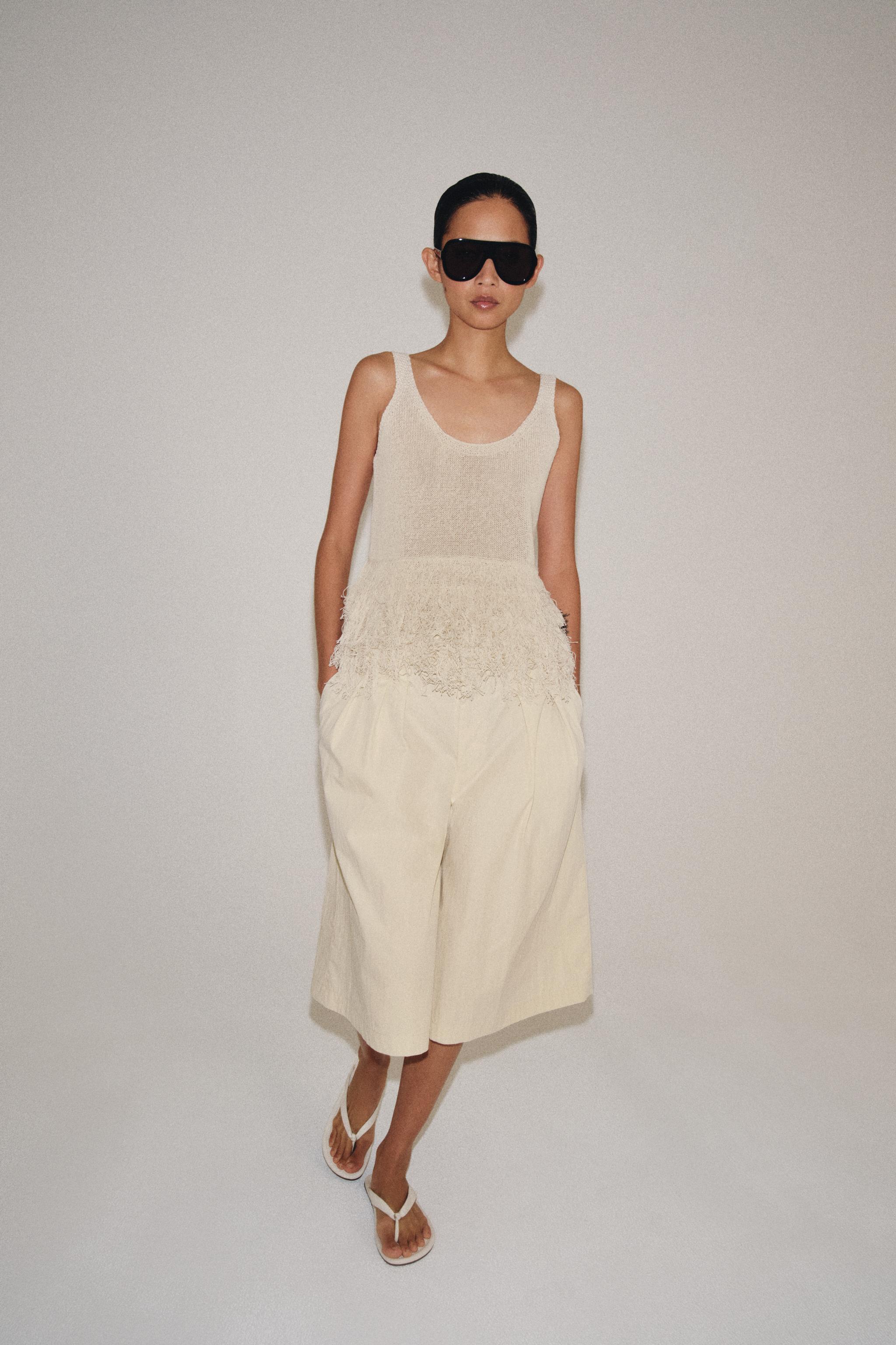 FRINGED KNIT TOP — Ecru