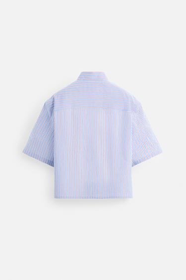 CHEMISE CROPPED FIT RAYURES - Bleu de Zara - Image 7