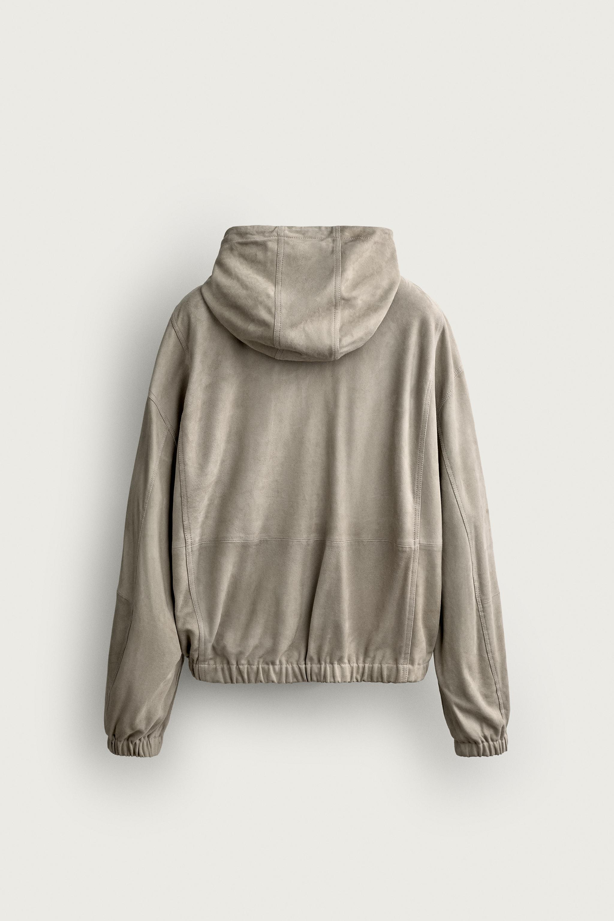 SUEDE LEATHER HOODIE JACKET — Taupe gray (alternate view)